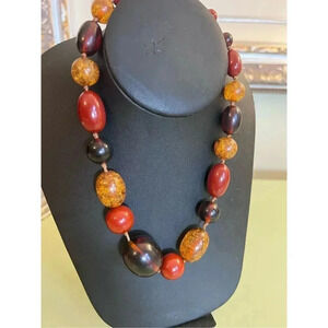 Women’s Orange Black Fantastic Vintage Jewelry Marbled Beads Necklace